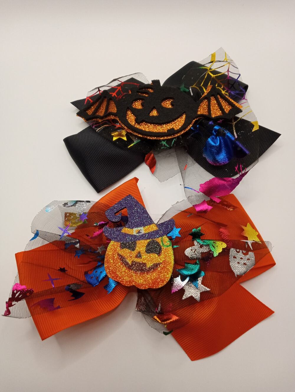Set of 2 Halloween Bows - Pumpkin Jack O' Lantern 1101